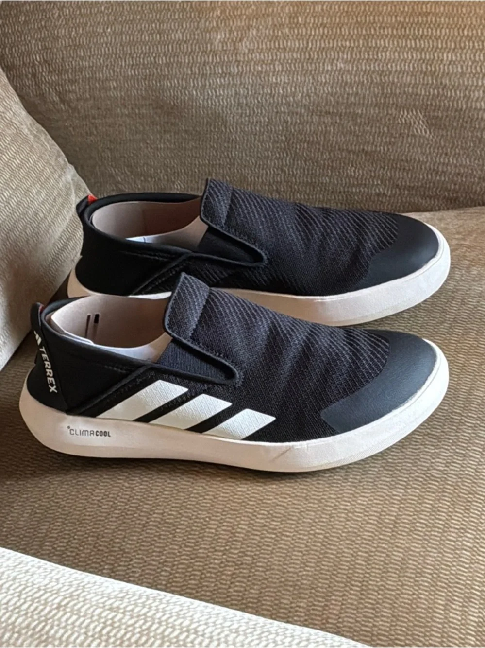 adidas Black and White Slip-On Terrex Boat Shoes